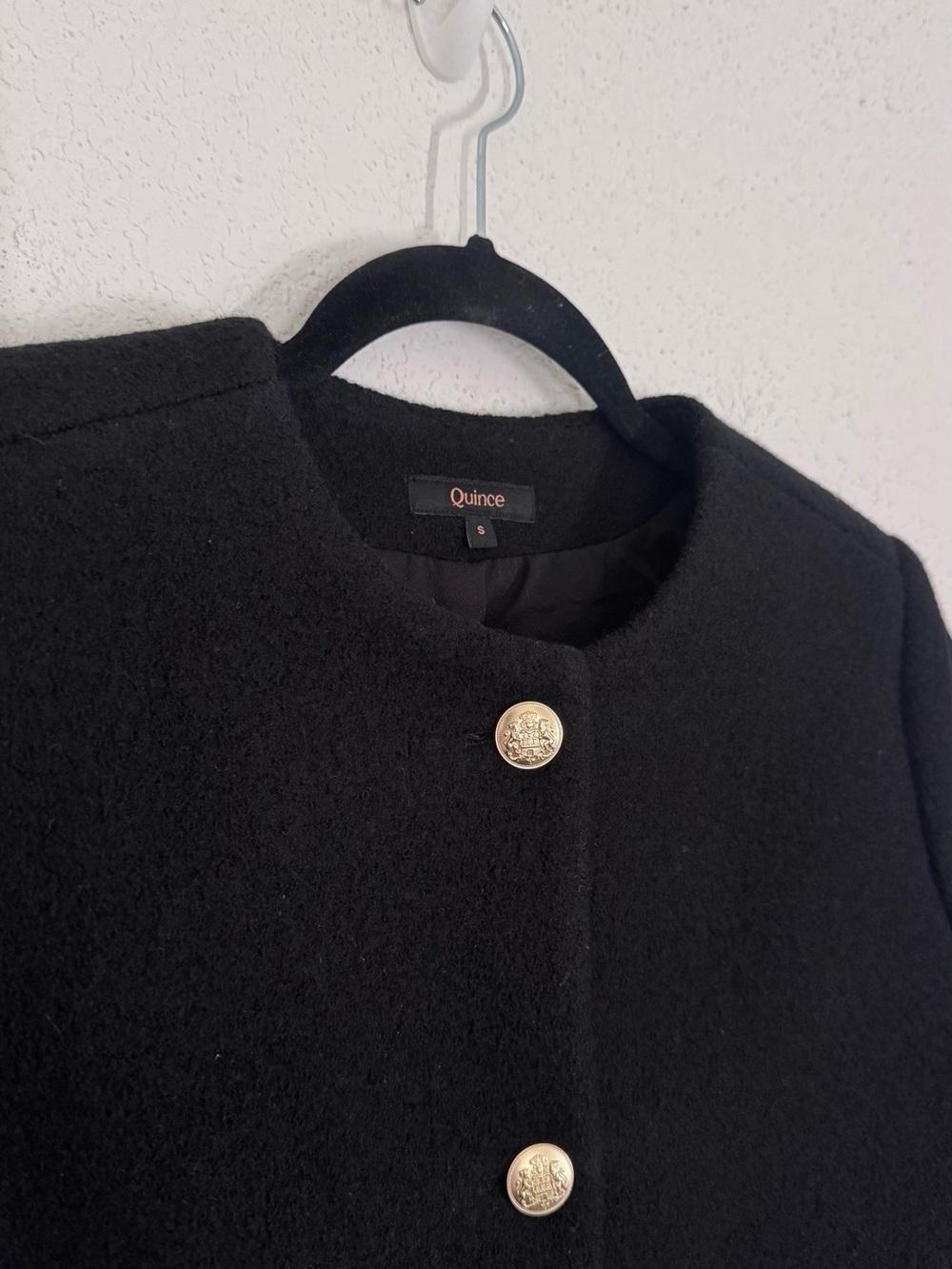 Quince 100% Merino Wool Collarless Cropped Jacket in Black Size Small - Picture 3 of 5
